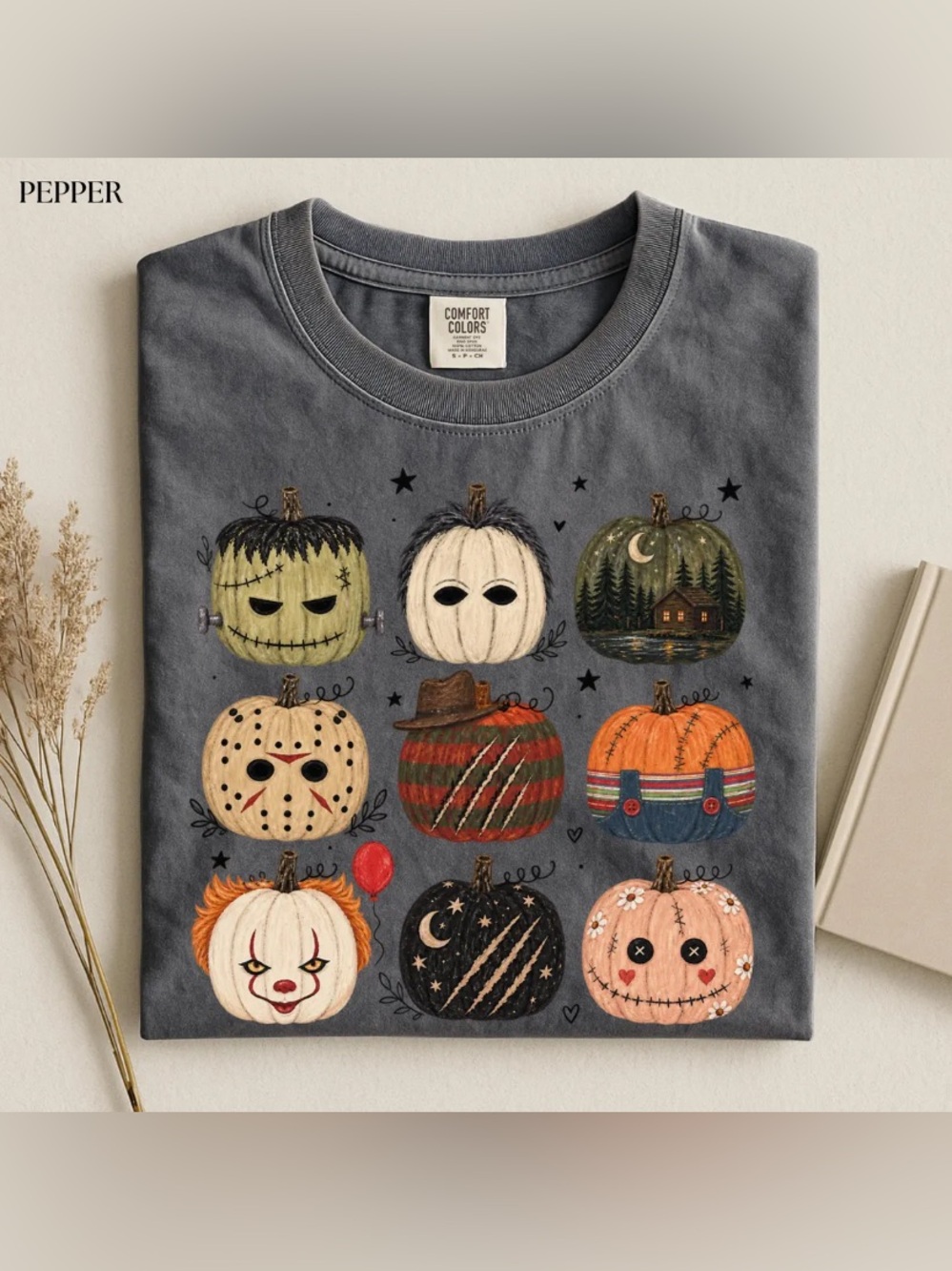 Horror Pumpkin Spooky Season Comfort Color Tee, Halloween Character T-Shirt